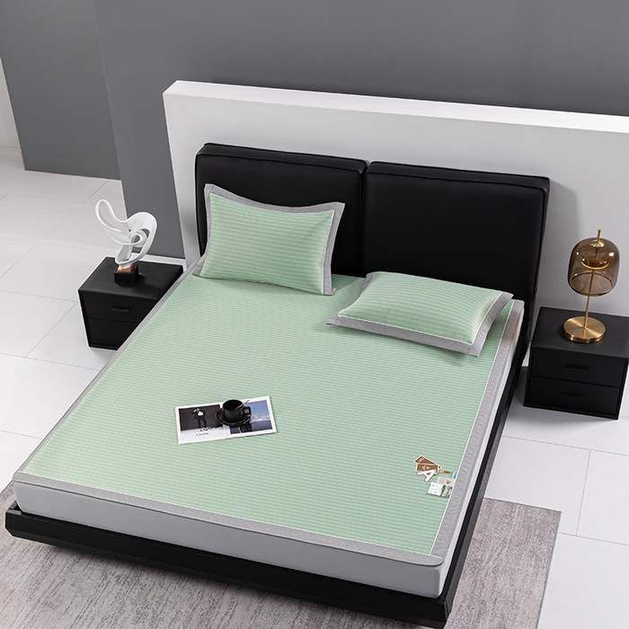 91家纺网 家纺一手货源 找家纺 小牛席业 2026新款无印风纯色凉感冰丝系列（床笠款）凉席藤席冰藤席冰丝席竹席乳胶席凉感豆豆席草席空调席 绿色