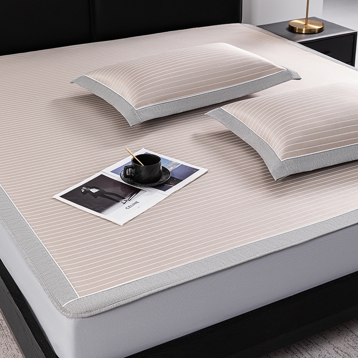 91家纺网 家纺一手货源 找家纺 小牛席业 2026新款无印风纯色凉感冰丝系列（床笠款）凉席藤席冰藤席冰丝席竹席乳胶席凉感豆豆席草席空调席 香槟