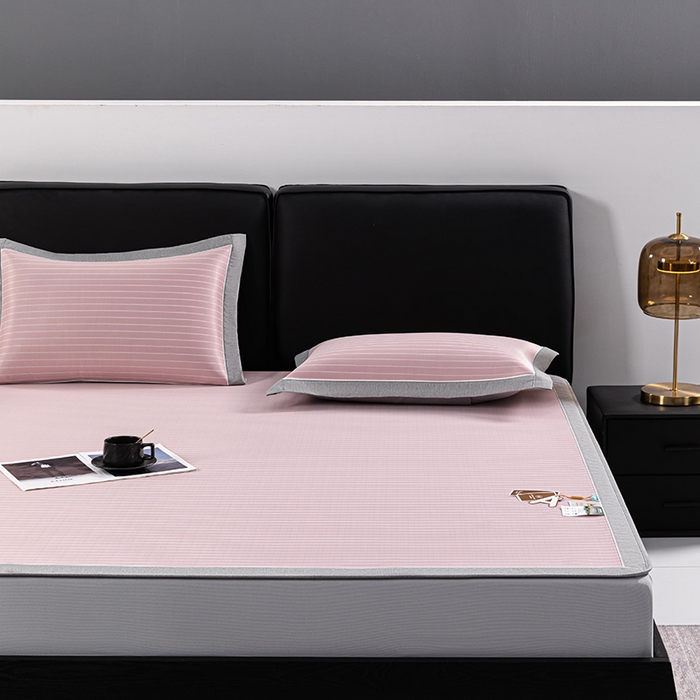 91家纺网 家纺一手货源 找家纺 小牛席业 2026新款无印风纯色凉感冰丝系列（床笠款）凉席藤席冰藤席冰丝席竹席乳胶席凉感豆豆席草席空调席 粉色