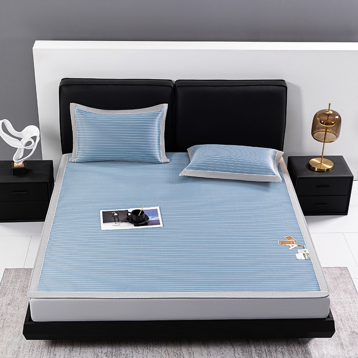 91家纺网 家纺一手货源 找家纺 小牛席业 2026新款无印风纯色凉感冰丝系列（床笠款）凉席藤席冰藤席冰丝席竹席乳胶席凉感豆豆席草席空调席 蓝色