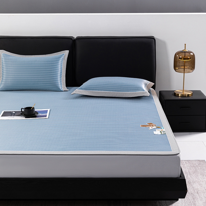 91家纺网 家纺一手货源 找家纺 小牛席业 2026新款无印风纯色凉感冰丝系列（床笠款）凉席藤席冰藤席冰丝席竹席乳胶席凉感豆豆席草席空调席 蓝色