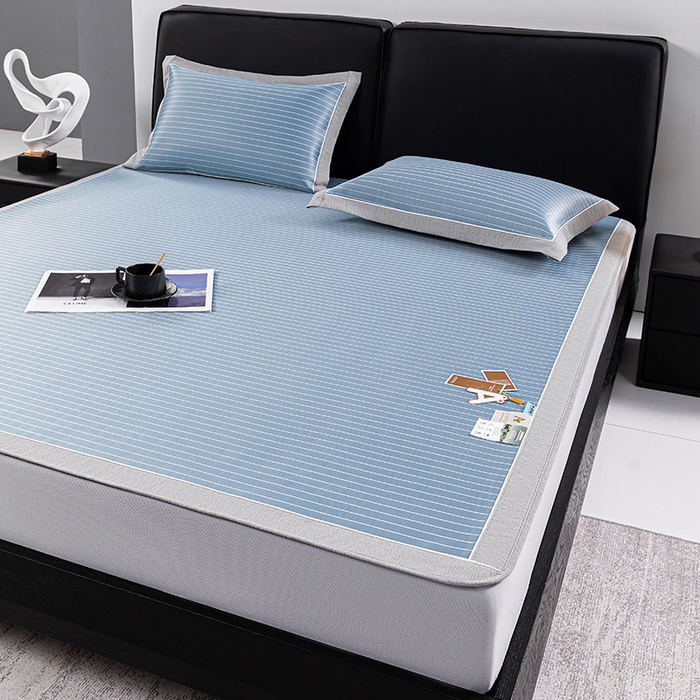 91家纺网 家纺一手货源 找家纺 小牛席业 2026新款无印风纯色凉感冰丝系列（床笠款）凉席藤席冰藤席冰丝席竹席乳胶席凉感豆豆席草席空调席 蓝色