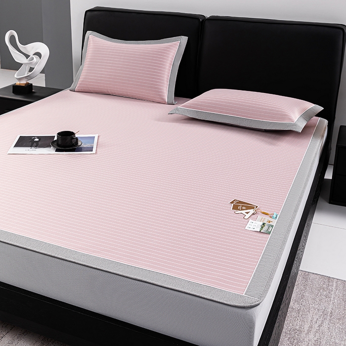 91家纺网 家纺一手货源 找家纺 小牛席业 2026新款无印风纯色凉感冰丝系列（床笠款）凉席藤席冰藤席冰丝席竹席乳胶席凉感豆豆席草席空调席 粉色