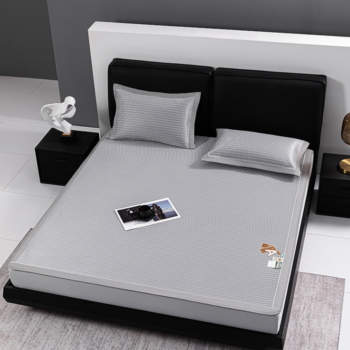 91家纺网 家纺一手货源 找家纺 小牛席业 2026新款无印风纯色凉感冰丝系列（床笠款）凉席藤席冰藤席冰丝席竹席乳胶席凉感豆豆席草席空调席 灰色