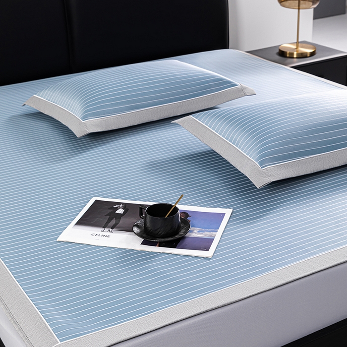 91家纺网 家纺一手货源 找家纺 小牛席业 2026新款无印风纯色凉感冰丝系列（床笠款）凉席藤席冰藤席冰丝席竹席乳胶席凉感豆豆席草席空调席 蓝色