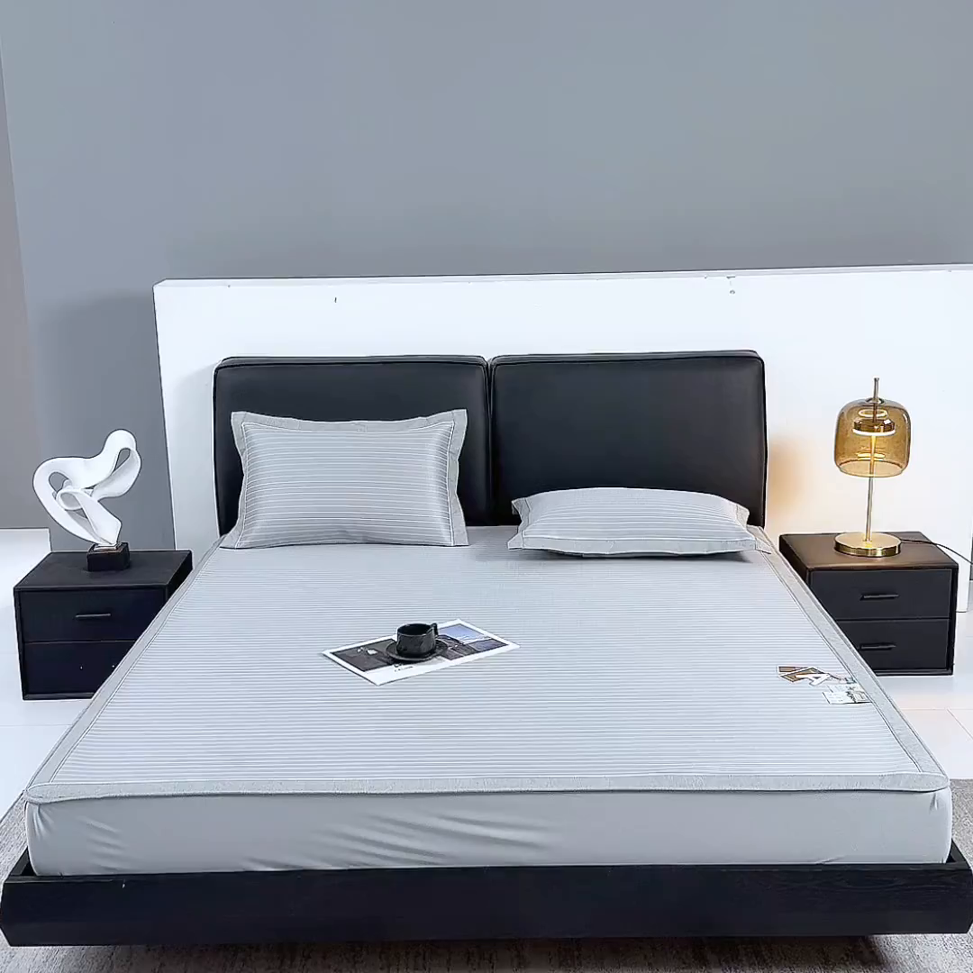 91家纺网 家纺一手货源 找家纺 小牛席业 2026新款无印风纯色凉感冰丝系列（床笠款）凉席藤席冰藤席冰丝席竹席乳胶席凉感豆豆席草席空调席 灰色