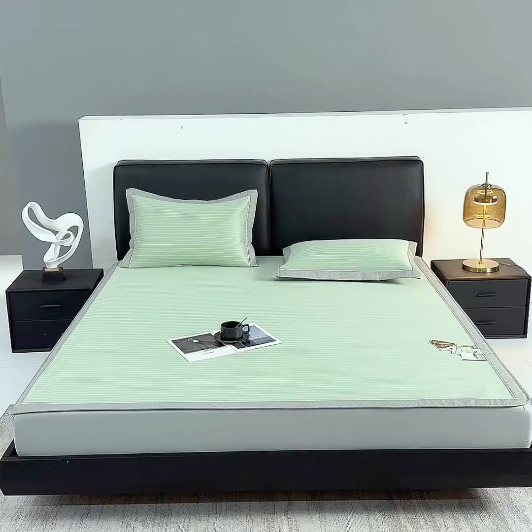 91家纺网 家纺一手货源 找家纺 小牛席业 2026新款无印风纯色凉感冰丝系列（床笠款）凉席藤席冰藤席冰丝席竹席乳胶席凉感豆豆席草席空调席 绿色