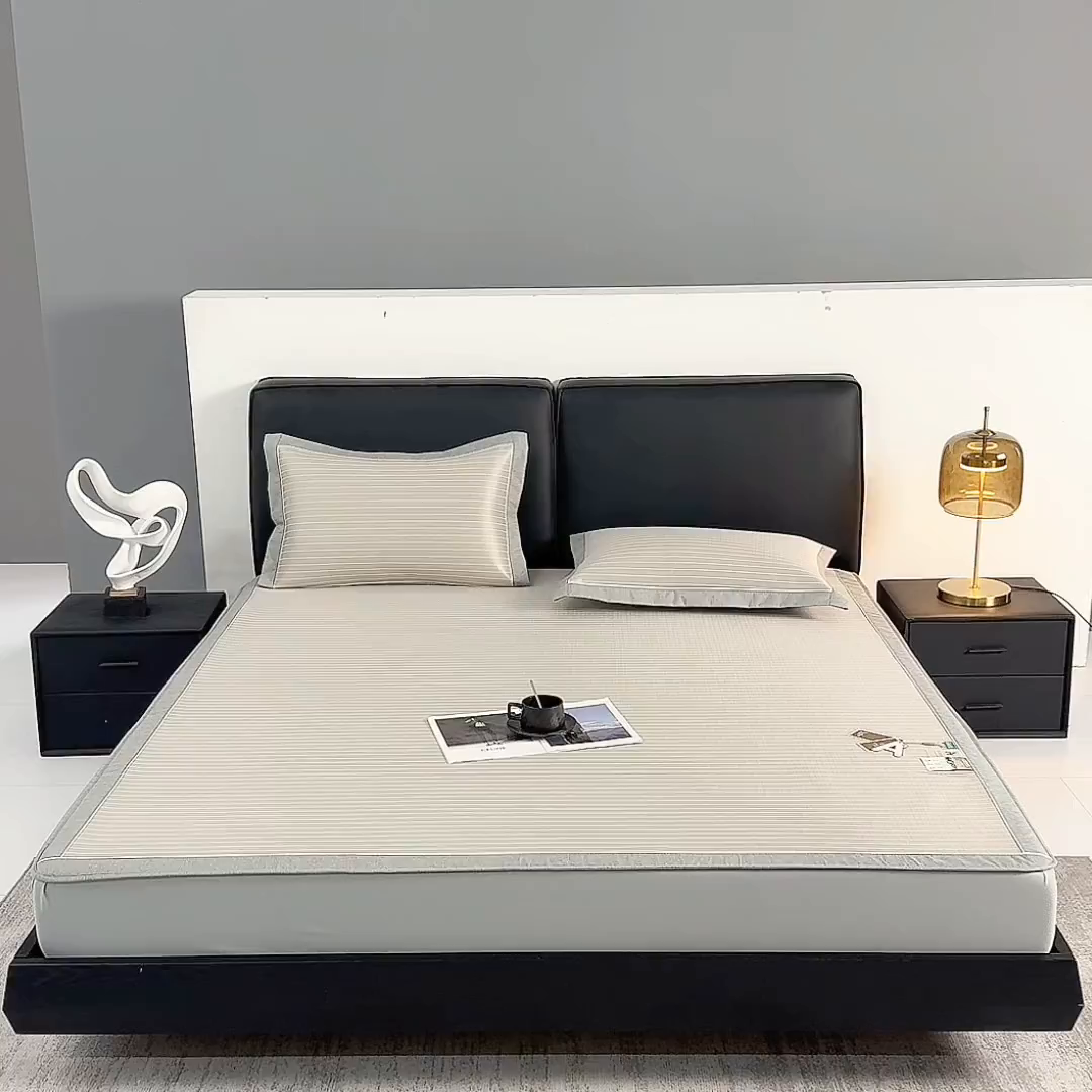 91家纺网 家纺一手货源 找家纺 小牛席业 2026新款无印风纯色凉感冰丝系列（床笠款）凉席藤席冰藤席冰丝席竹席乳胶席凉感豆豆席草席空调席 香槟