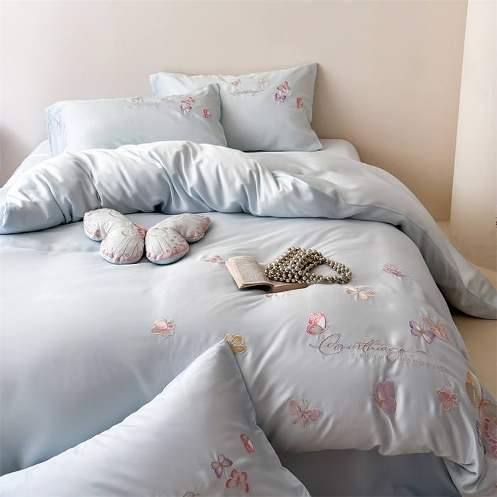 91家纺网 家纺一手货源 找家纺 （总）优贝家纺 2026新款100%莱赛尔天丝面料刺绣四件套-蝶引系列