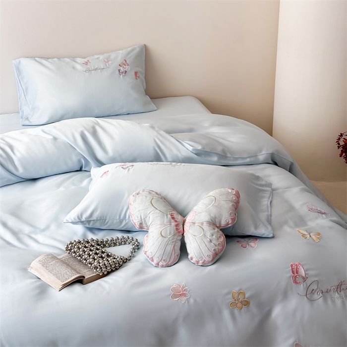 91家纺网 家纺一手货源 找家纺 （总）优贝家纺 2026新款100%莱赛尔天丝面料刺绣四件套-蝶引系列