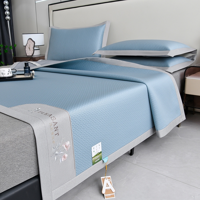 小牛席业 2026款3D按摩-鲜花冷感豆豆席系列藤席冰藤席冰丝席可机洗凉感冰丝席豆豆席PE霸王藤席 蓝色