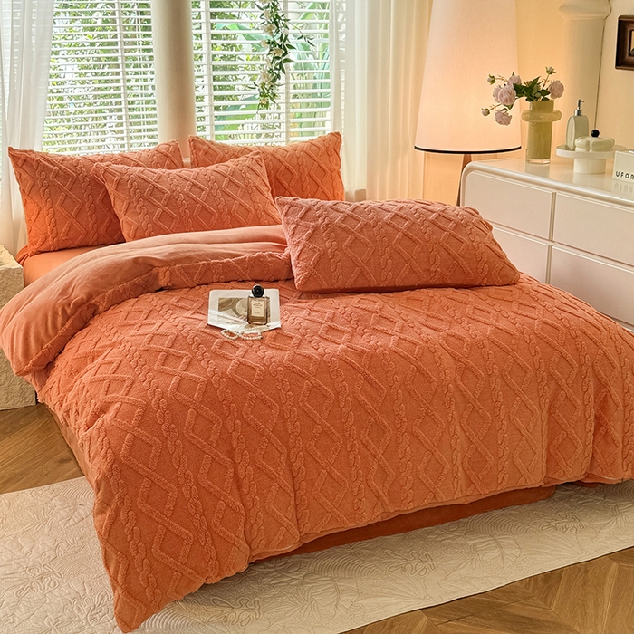 91家纺网 家纺一手货源 找家纺 沐珩家纺 2026新款亲肤舒适加厚保暖塔芙绒牛奶绒系列四件套 爱玛橙