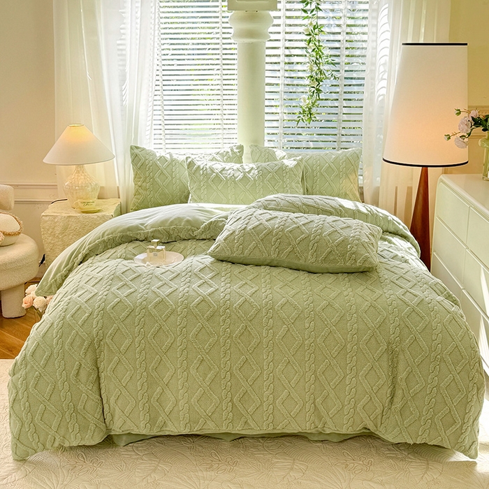 沐珩家纺 2026新款亲肤舒适加厚保暖塔芙绒牛奶绒系列四件套 香草绿