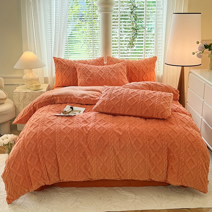 91家纺网 家纺一手货源 找家纺 沐珩家纺 2026新款亲肤舒适加厚保暖塔芙绒牛奶绒系列四件套 爱玛橙