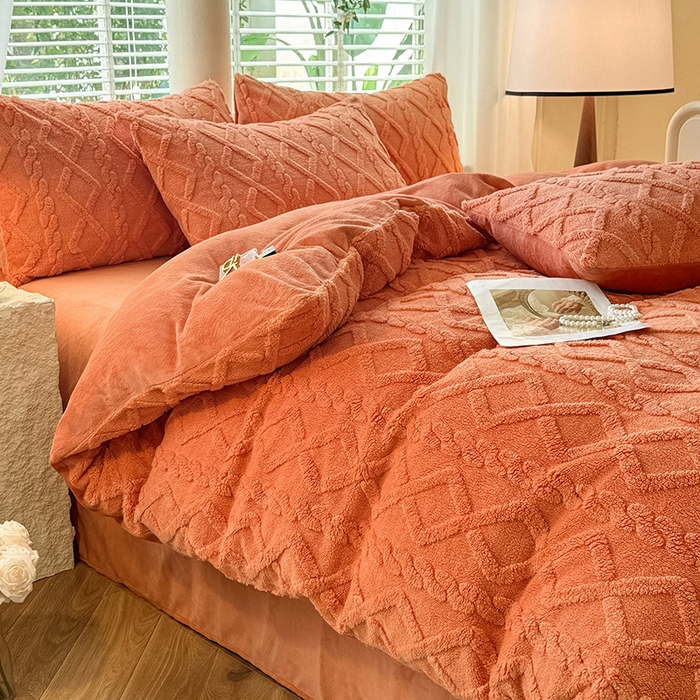 91家纺网 家纺一手货源 找家纺 沐珩家纺 2026新款亲肤舒适加厚保暖塔芙绒牛奶绒系列四件套 爱玛橙