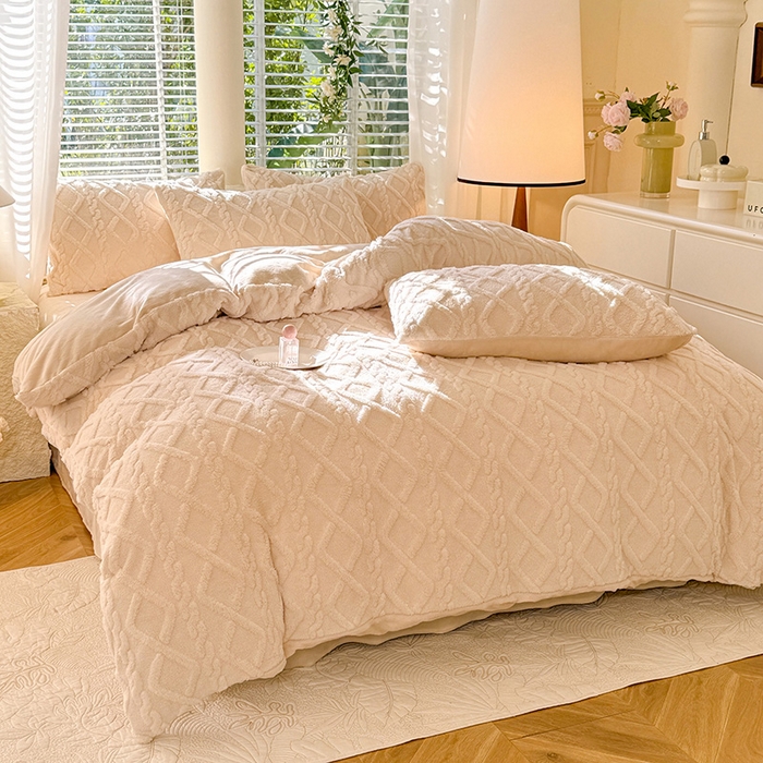 91家纺网 家纺一手货源 找家纺 沐珩家纺 2026新款亲肤舒适加厚保暖塔芙绒牛奶绒系列四件套 奶油咖