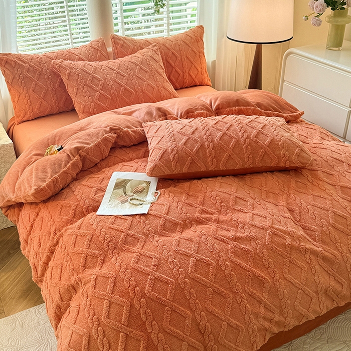 91家纺网 家纺一手货源 找家纺 沐珩家纺 2026新款亲肤舒适加厚保暖塔芙绒牛奶绒系列四件套 爱玛橙