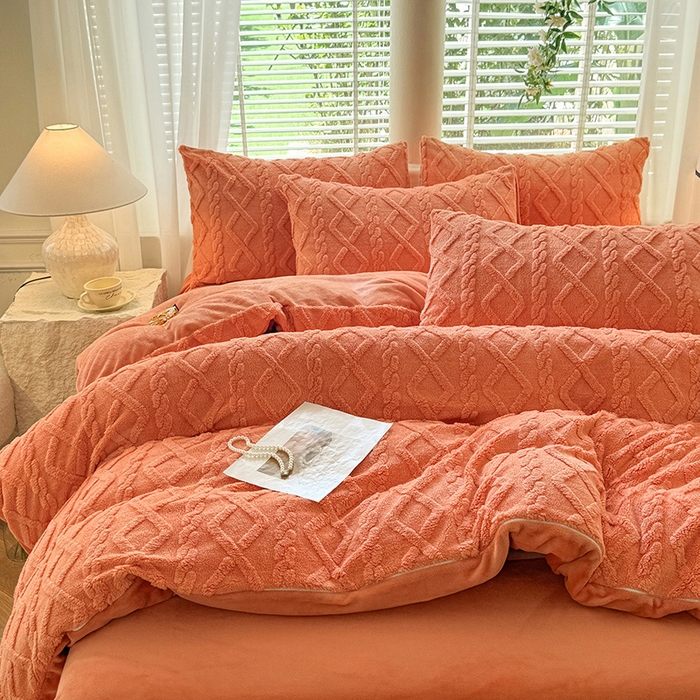 91家纺网 家纺一手货源 找家纺 沐珩家纺 2026新款亲肤舒适加厚保暖塔芙绒牛奶绒系列四件套 爱玛橙