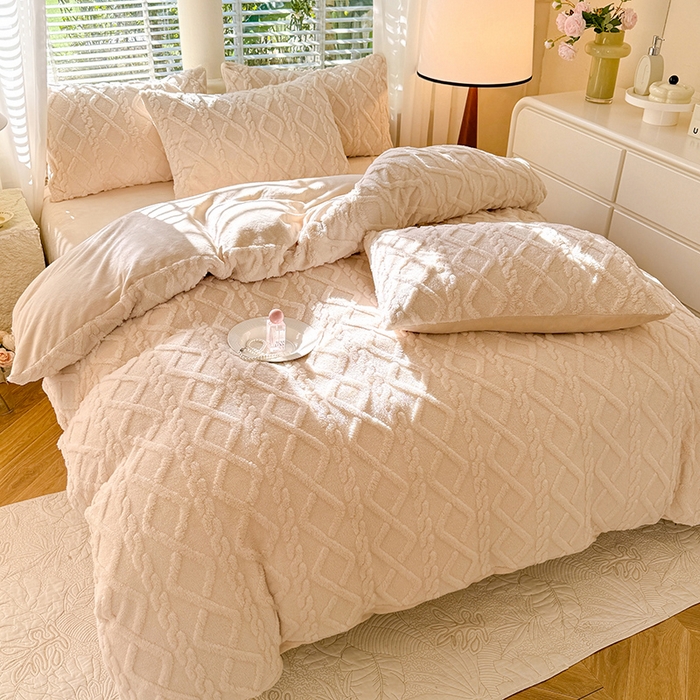 91家纺网 家纺一手货源 找家纺 沐珩家纺 2026新款亲肤舒适加厚保暖塔芙绒牛奶绒系列四件套 奶油咖