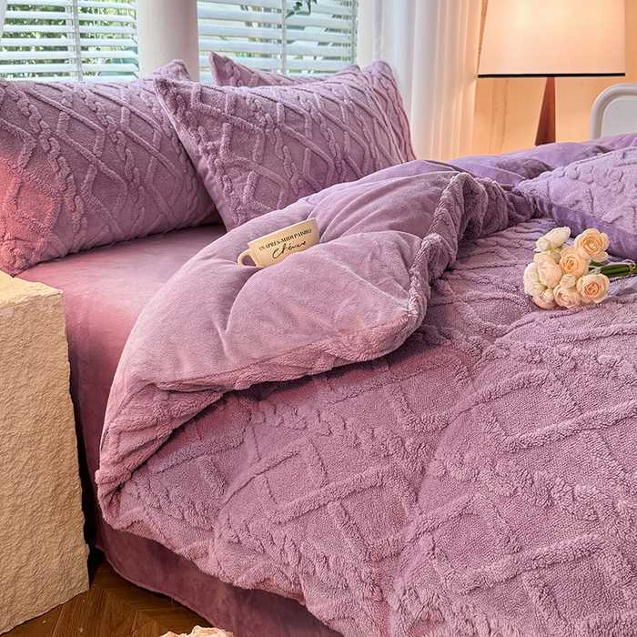 91家纺网 家纺一手货源 找家纺 沐珩家纺 2026新款亲肤舒适加厚保暖塔芙绒牛奶绒系列四件套 丁香紫