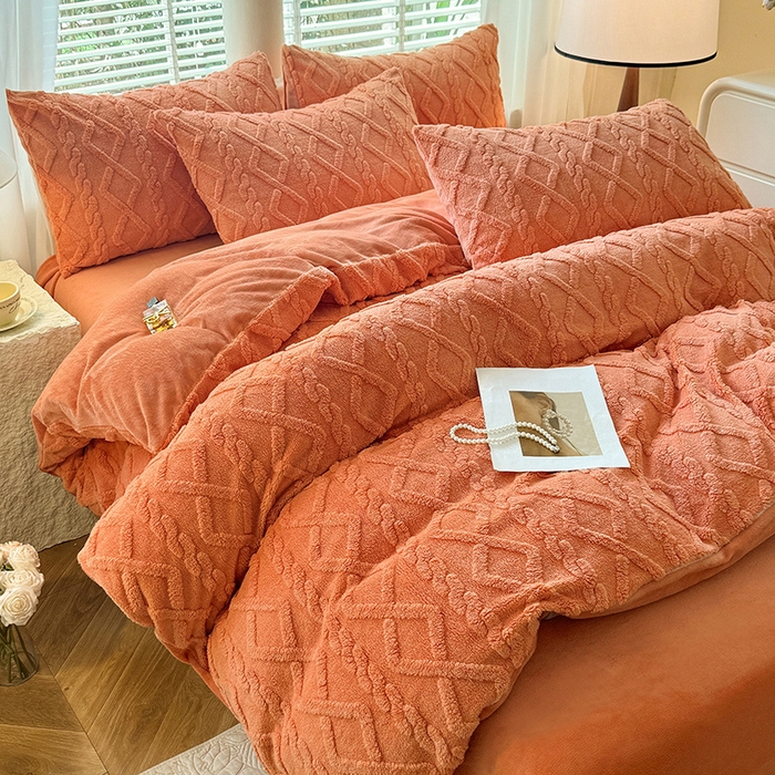 91家纺网 家纺一手货源 找家纺 沐珩家纺 2026新款亲肤舒适加厚保暖塔芙绒牛奶绒系列四件套 爱玛橙