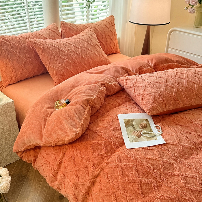 91家纺网 家纺一手货源 找家纺 沐珩家纺 2026新款亲肤舒适加厚保暖塔芙绒牛奶绒系列四件套 爱玛橙