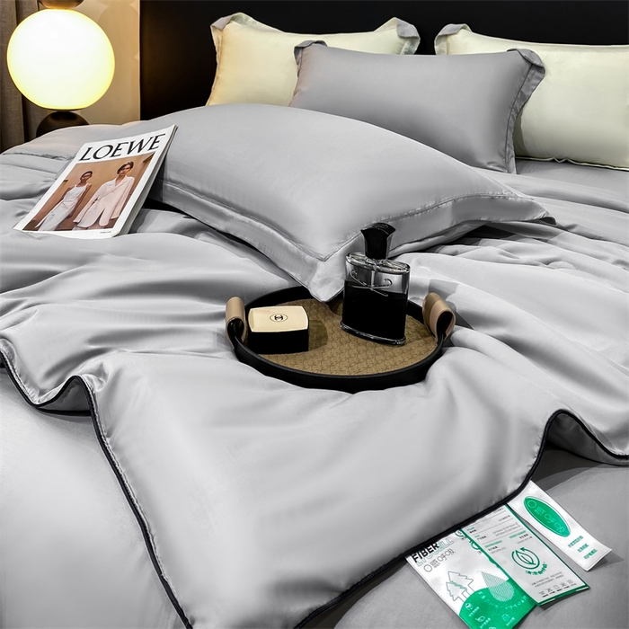 91家纺网 家纺一手货源 找家纺 优贝家纺 2026新款100%莱赛尔纯色天丝面料夏被四件套终版 绅士灰