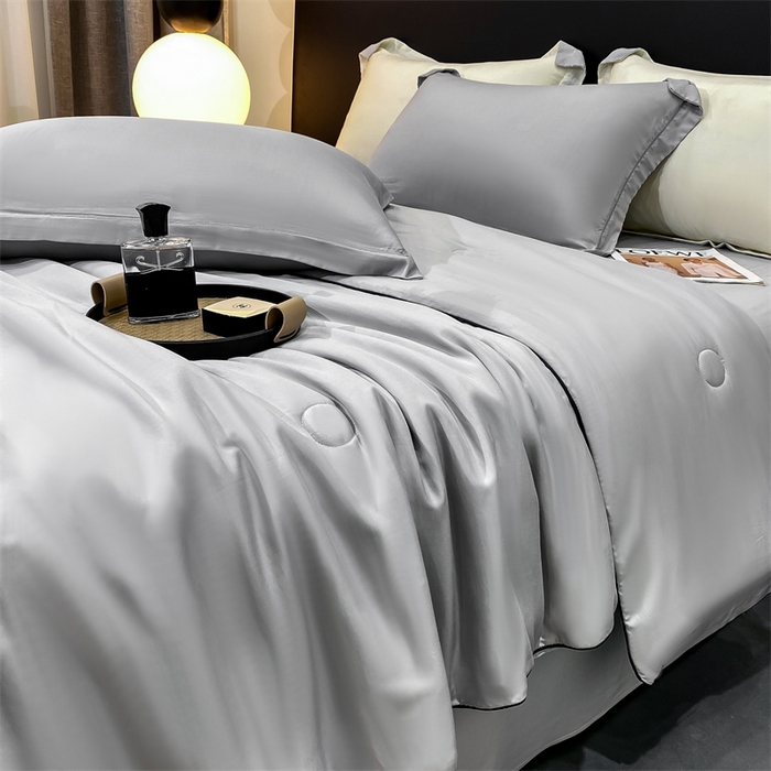 91家纺网 家纺一手货源 找家纺 优贝家纺 2026新款100%莱赛尔纯色天丝面料夏被四件套终版 绅士灰