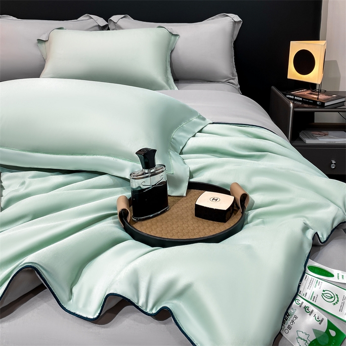 91家纺网 家纺一手货源 找家纺 优贝家纺 2026新款100%莱赛尔纯色天丝面料夏被四件套终版 清新绿