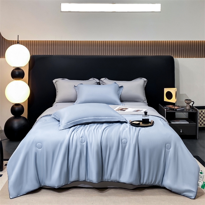 优贝家纺 2026新款100%莱赛尔纯色天丝面料夏被四件套终版 海天蓝