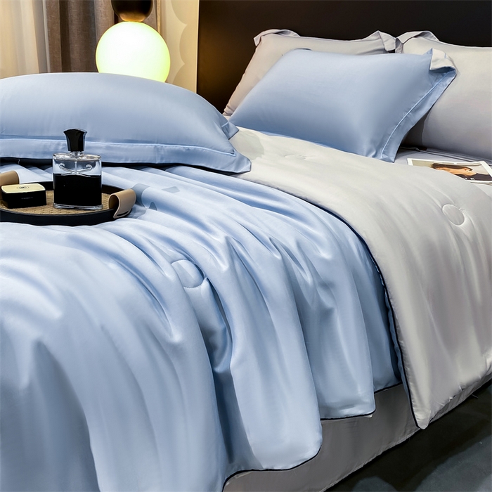 91家纺网 家纺一手货源 找家纺 优贝家纺 2026新款100%莱赛尔纯色天丝面料夏被四件套终版 海天蓝