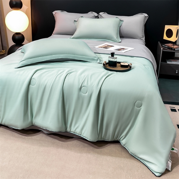 91家纺网 家纺一手货源 找家纺 优贝家纺 2026新款100%莱赛尔纯色天丝面料夏被四件套终版 清新绿