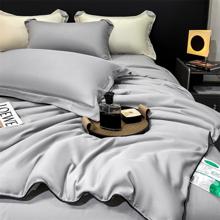 91家纺网 家纺一手货源 找家纺 优贝家纺 2026新款100%莱赛尔纯色天丝面料夏被四件套终版 绅士灰