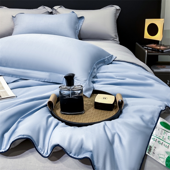 91家纺网 家纺一手货源 找家纺 优贝家纺 2026新款100%莱赛尔纯色天丝面料夏被四件套终版 海天蓝