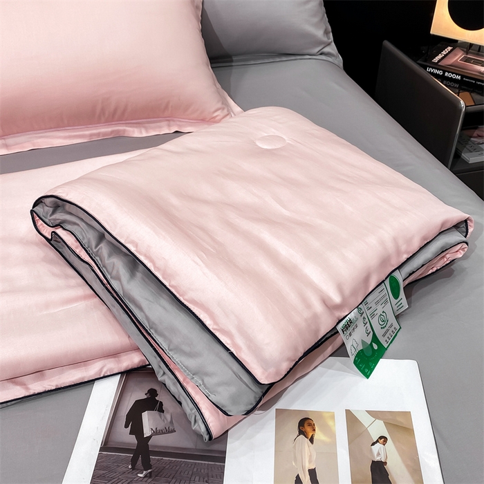 91家纺网 家纺一手货源 找家纺 优贝家纺 2026新款100%莱赛尔纯色天丝面料夏被四件套终版 少女粉