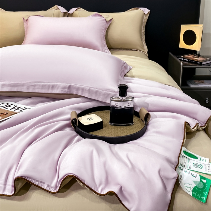 91家纺网 家纺一手货源 找家纺 优贝家纺 2026新款100%莱赛尔纯色天丝面料夏被四件套终版 香芋紫