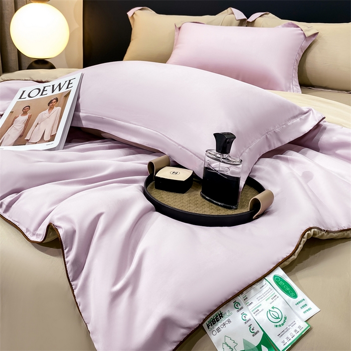 91家纺网 家纺一手货源 找家纺 优贝家纺 2026新款100%莱赛尔纯色天丝面料夏被四件套终版 香芋紫