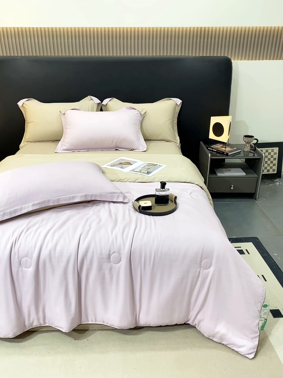 91家纺网 家纺一手货源 找家纺 优贝家纺 2026新款100%莱赛尔纯色天丝面料夏被四件套终版 香芋紫