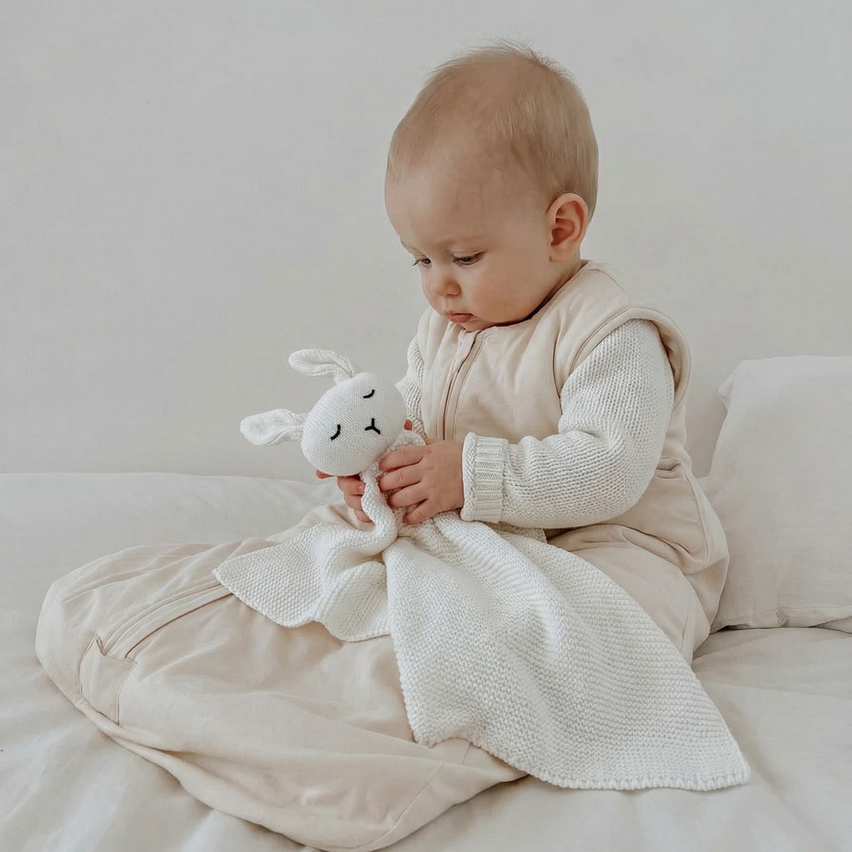91家纺网 家纺一手货源 找家纺 暖绵绵家纺 2026新款宝宝的好玩伴萌兔安抚巾新生儿陪睡软玩偶-安心兔 安心兔-白色 40*40cm