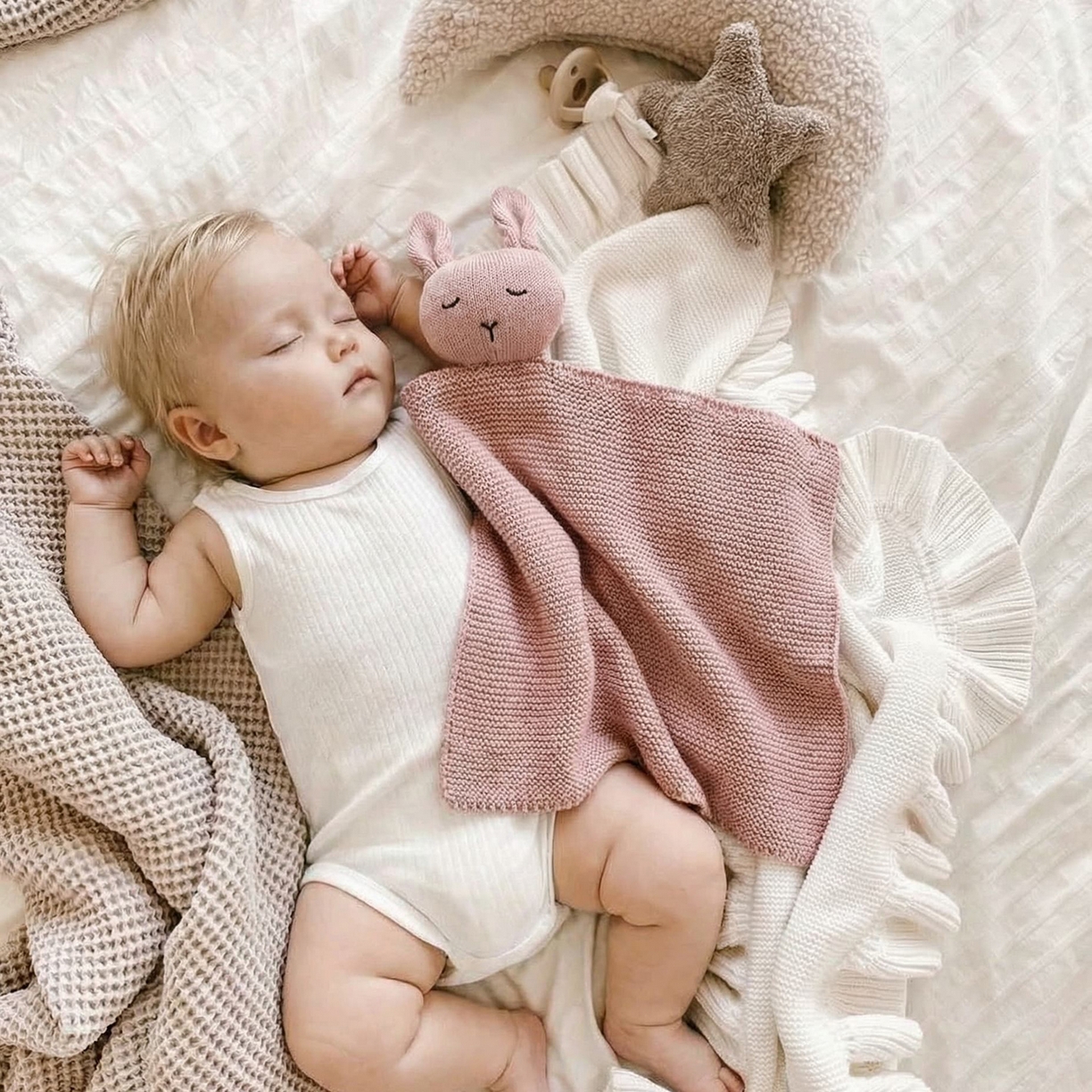 暖绵绵家纺 2026新款宝宝的好玩伴萌兔安抚巾新生儿陪睡软玩偶-安心兔 安心兔-粉色 40*40cm