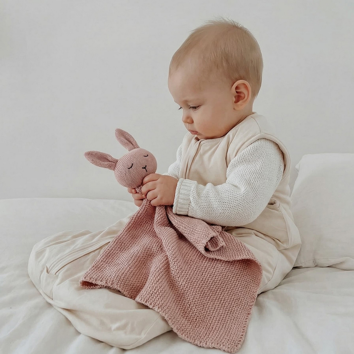 91家纺网 家纺一手货源 找家纺 暖绵绵家纺 2026新款宝宝的好玩伴萌兔安抚巾新生儿陪睡软玩偶-安心兔 安心兔-粉色 40*40cm