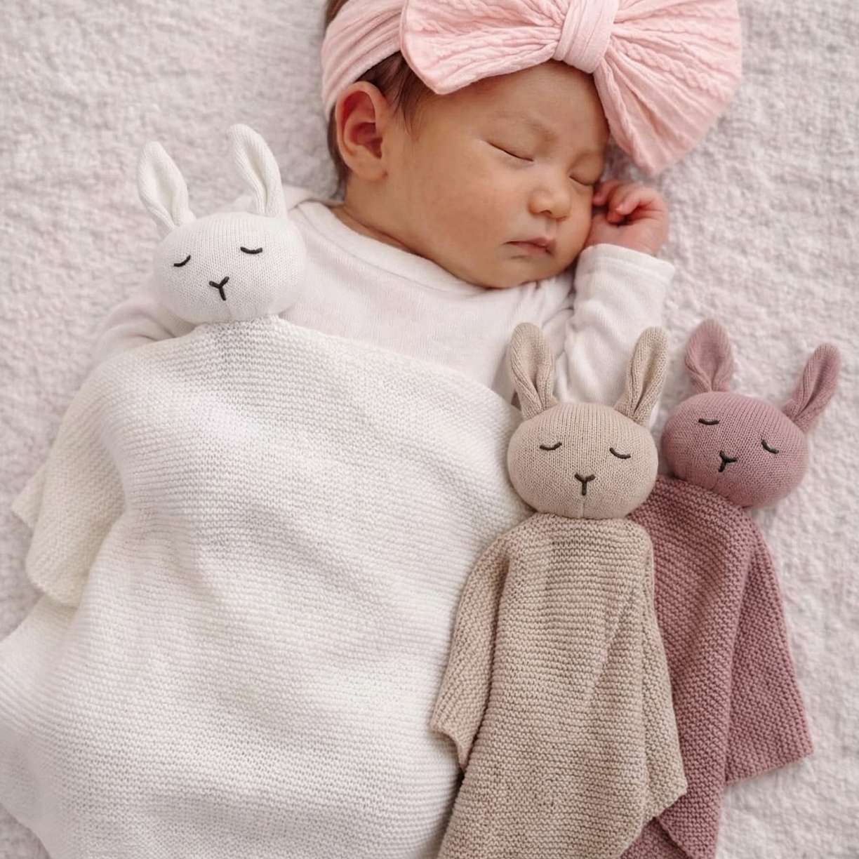 91家纺网 家纺一手货源 找家纺 暖绵绵家纺 2026新款宝宝的好玩伴萌兔安抚巾新生儿陪睡软玩偶-安心兔 安心兔-米色 40*40cm