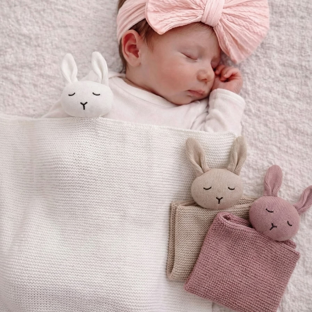 91家纺网 家纺一手货源 找家纺 暖绵绵家纺 2026新款宝宝的好玩伴萌兔安抚巾新生儿陪睡软玩偶-安心兔 安心兔-粉色 40*40cm