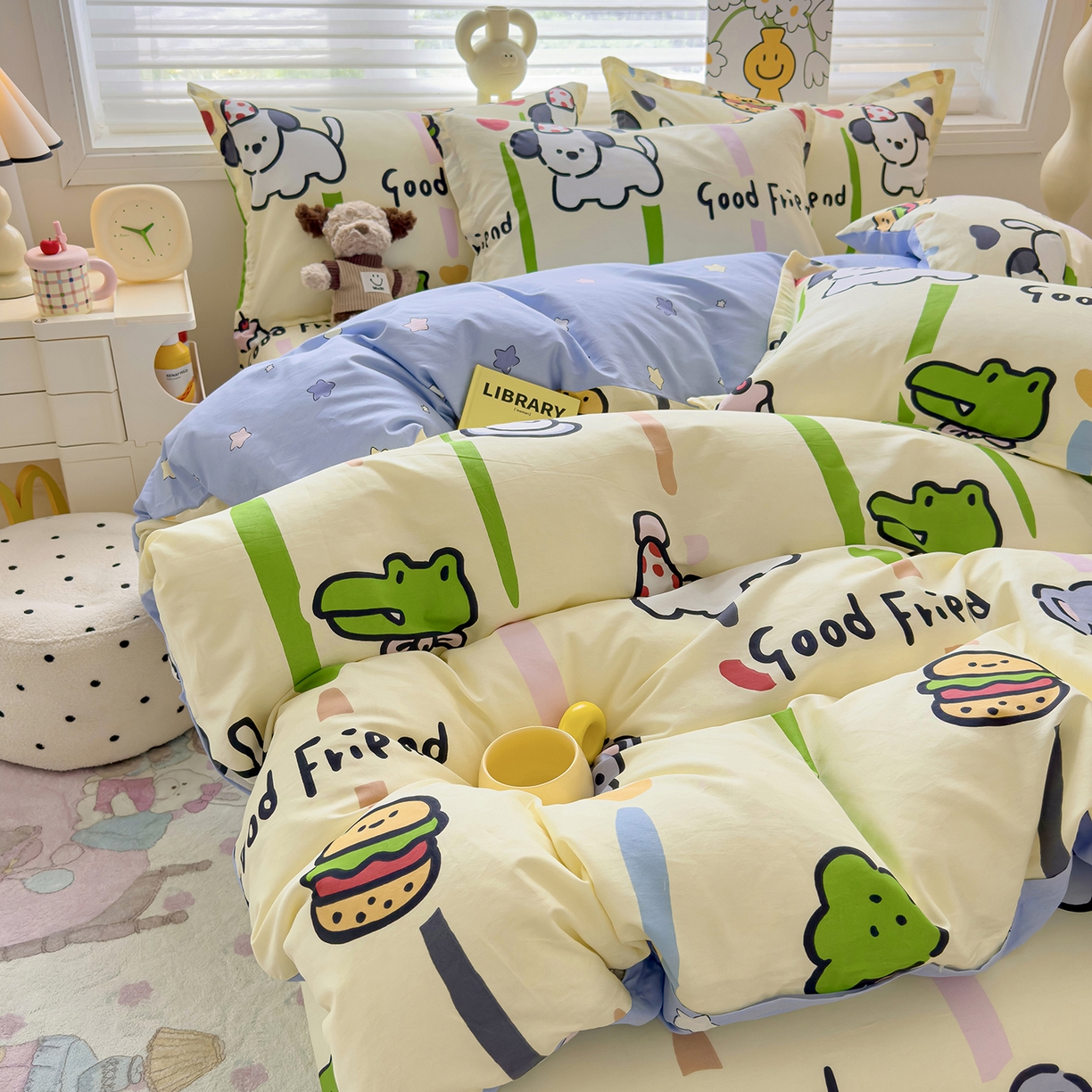 91家纺网 家纺一手货源 找家纺 沐珩家纺 2026新款12868纯棉全棉印花卡通系列四件套 乐园派