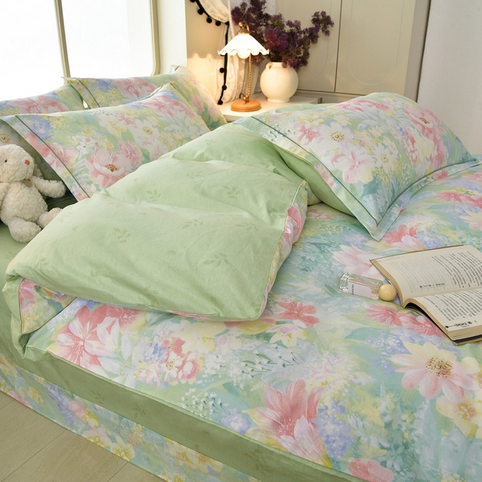 91家纺网 家纺一手货源 找家纺 （总）绘萱家居 2026直播爆款一字绣吊边款纯棉100%全棉四件套印花百分百（喷气高品质）