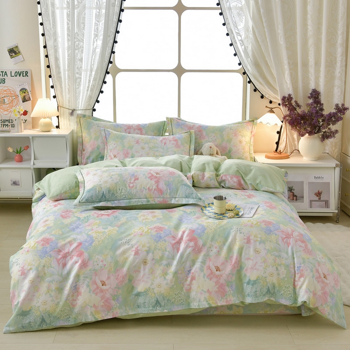 91家纺网 家纺一手货源 找家纺 （总）绘萱家居 2026直播爆款一字绣吊边款纯棉100%全棉四件套印花百分百（喷气高品质）