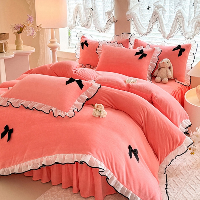 91家纺网 家纺一手货源 找家纺 沐珩家纺 2026新款高克重加厚保暖牛奶绒四件套-潘多拉系列 潘多拉-粉