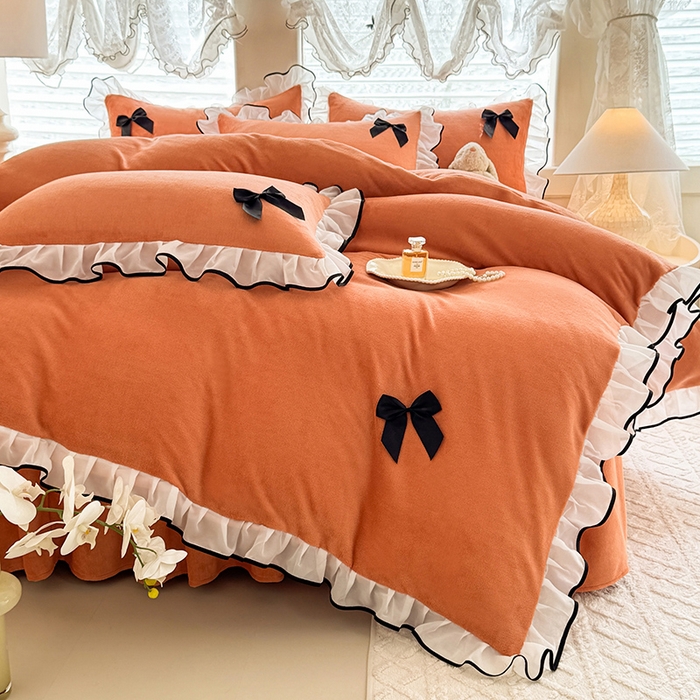 91家纺网 家纺一手货源 找家纺 沐珩家纺 2026新款高克重加厚保暖牛奶绒四件套-潘多拉系列 潘多拉-橙