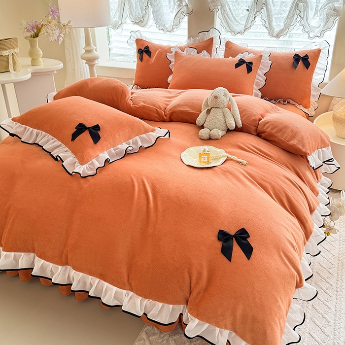 91家纺网 家纺一手货源 找家纺 沐珩家纺 2026新款高克重加厚保暖牛奶绒四件套-潘多拉系列 潘多拉-橙