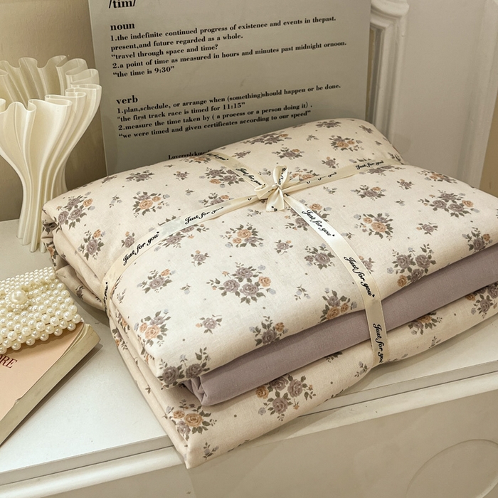 亿梵家居 2025新款A类母婴级有氧全棉纯棉双层纱纯棉印花四件套-叠拍图晨曦